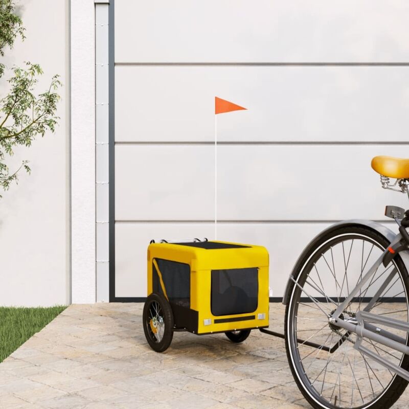 foto del prodotto rimorchio da bici per animali giallo e nero oxford e ferro vidaxl
