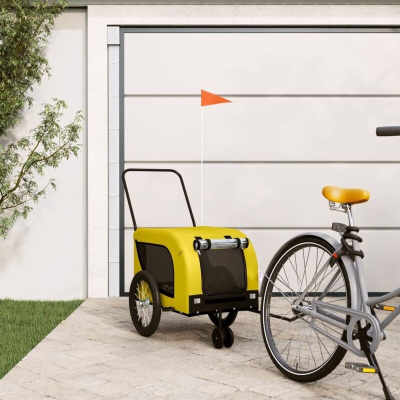 foto del prodotto rimorchio da bici per animali giallo e nero oxford e ferro vidaxl