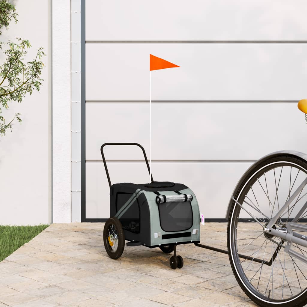 foto del prodotto rimorchio da bici per animali grigio e nero oxford e ferrocod mxl 83737
