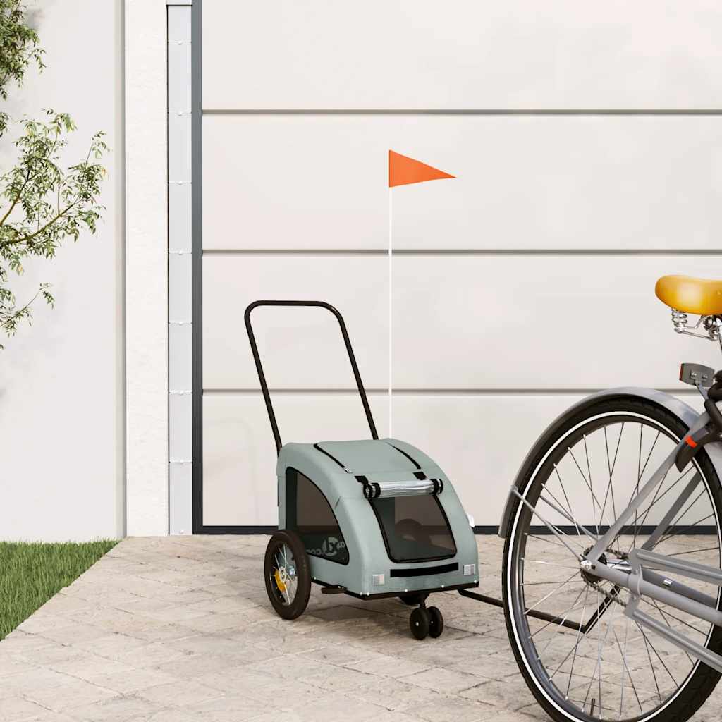 foto del prodotto rimorchio da bici per animali grigio oxford e ferro