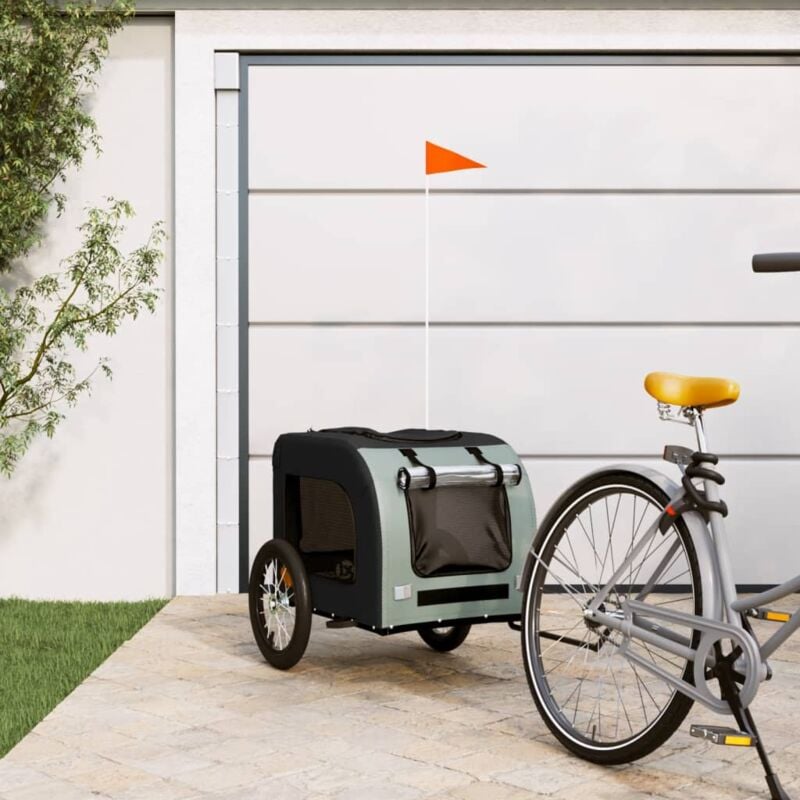 foto del prodotto rimorchio da bici per animali nero e grigio oxford e ferro vidaxl