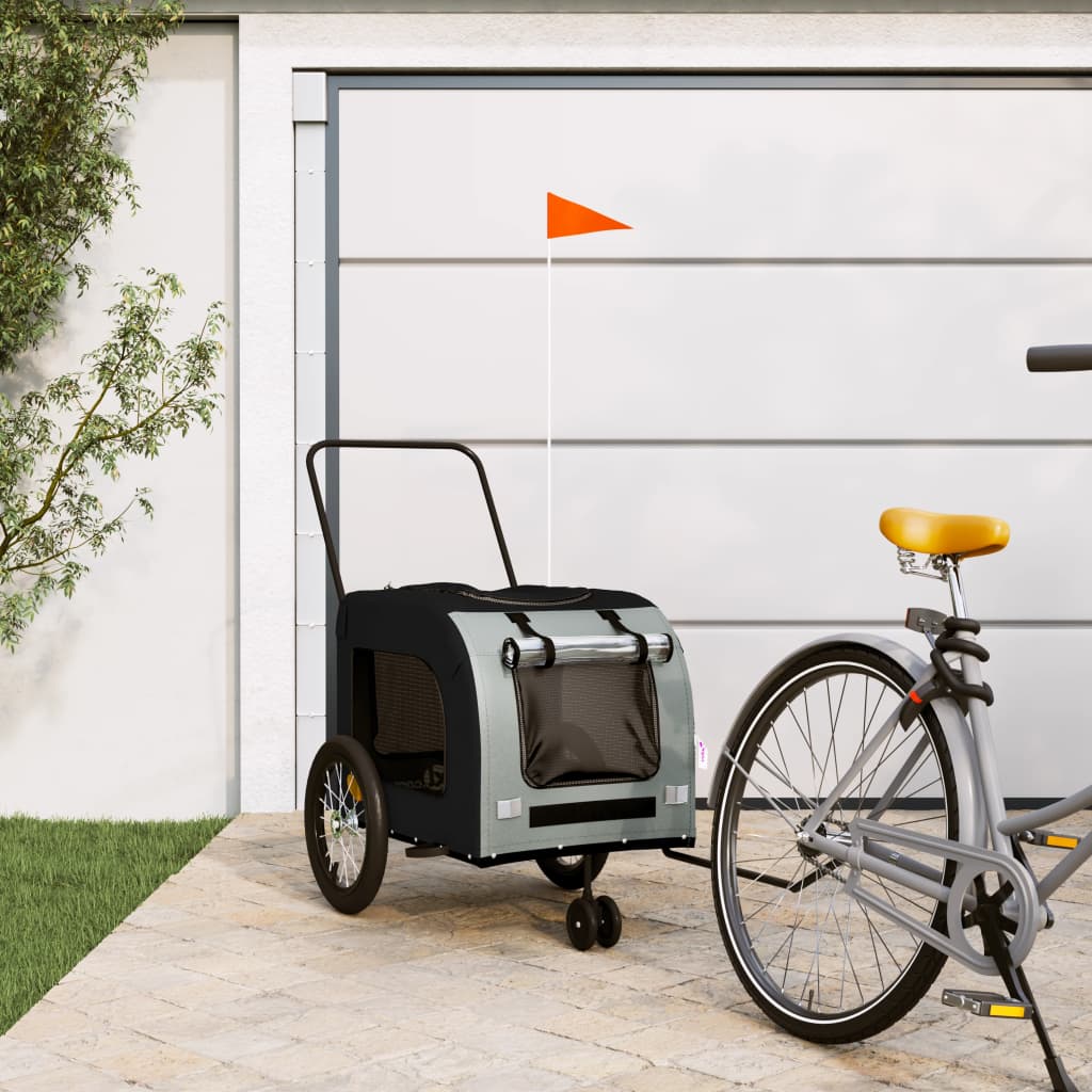 foto del prodotto rimorchio da bici per animali nero e grigio oxford e ferrocod mxl 131489