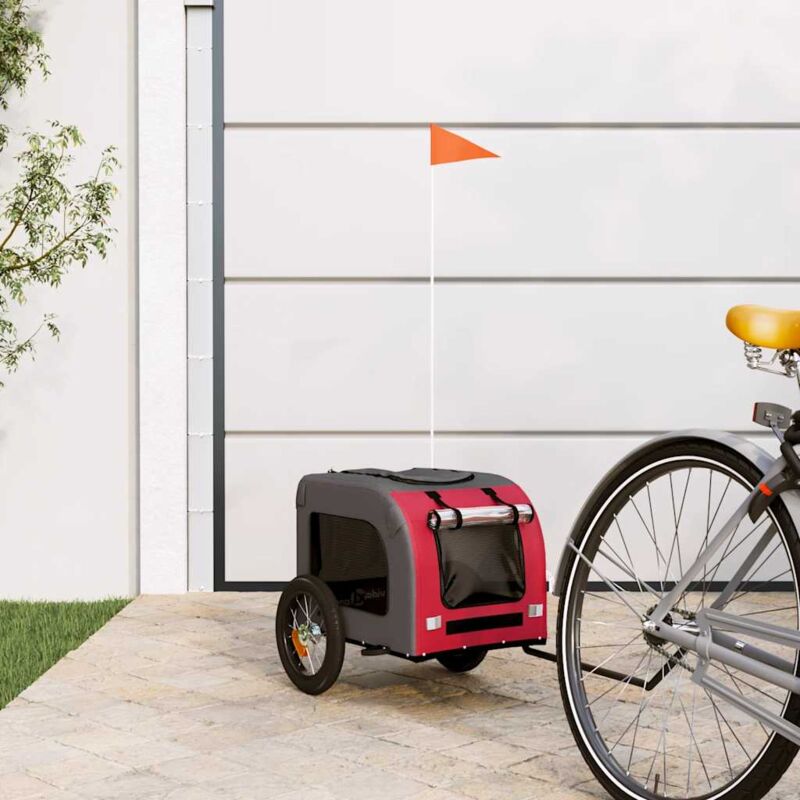 foto del prodotto rimorchio da bici per animali rosso e grigio oxford e ferro vidaxl