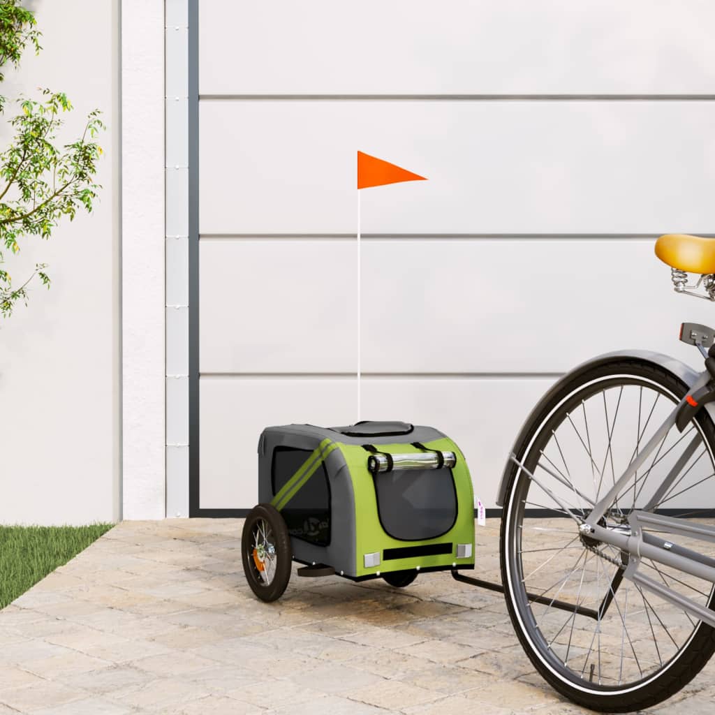 foto del prodotto rimorchio da bici per animali verde e grigio oxford e ferro
