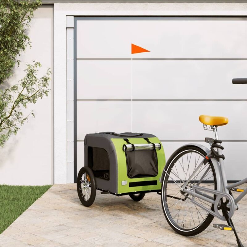 foto del prodotto rimorchio da bici per animali verde e grigio oxford e ferro vidaxl