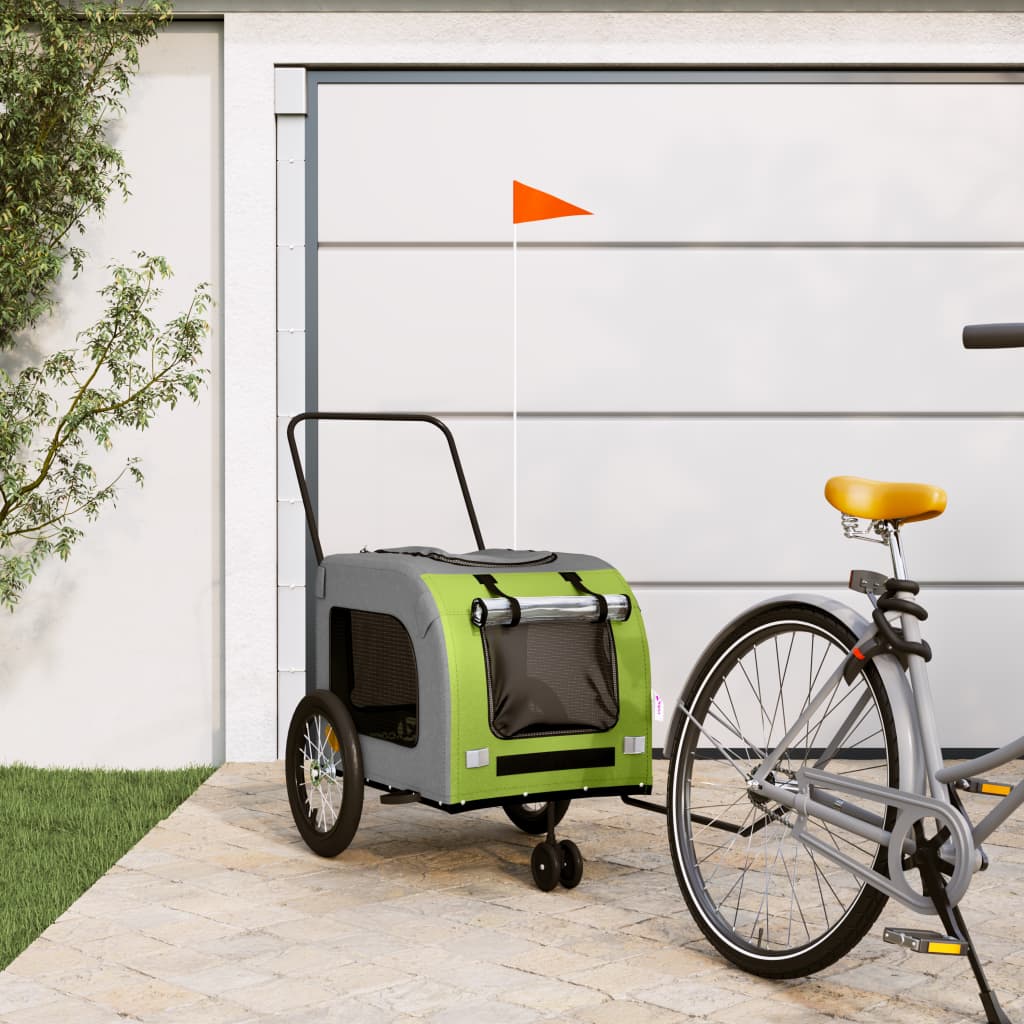 foto del prodotto rimorchio da bici per animali verde e grigio oxford e ferrocod mxl 83579