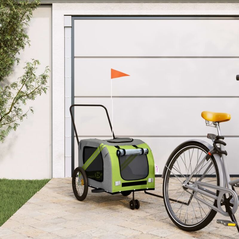foto del prodotto rimorchio da bici per animali verde e grigio oxford e ferrocod mxl 84661