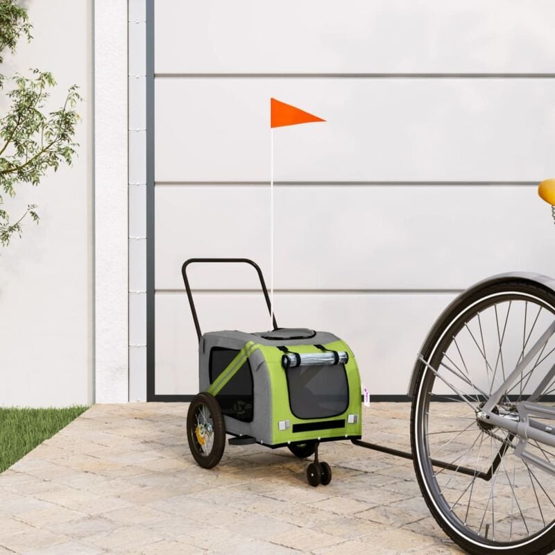 foto del prodotto rimorchio da bici per animali verde e nero oxford e ferro vidaxl