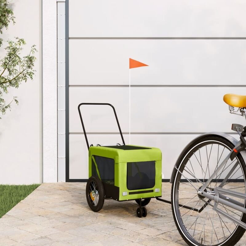 foto del prodotto rimorchio da bici per animali verde e nero oxford e ferro vidaxl