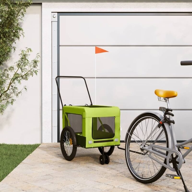 foto del prodotto rimorchio da bici per animali verde e nero oxford e ferro vidaxl
