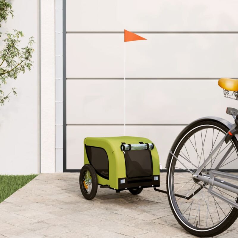 foto del prodotto rimorchio da bici per animali verde e nero oxford e ferro vidaxl
