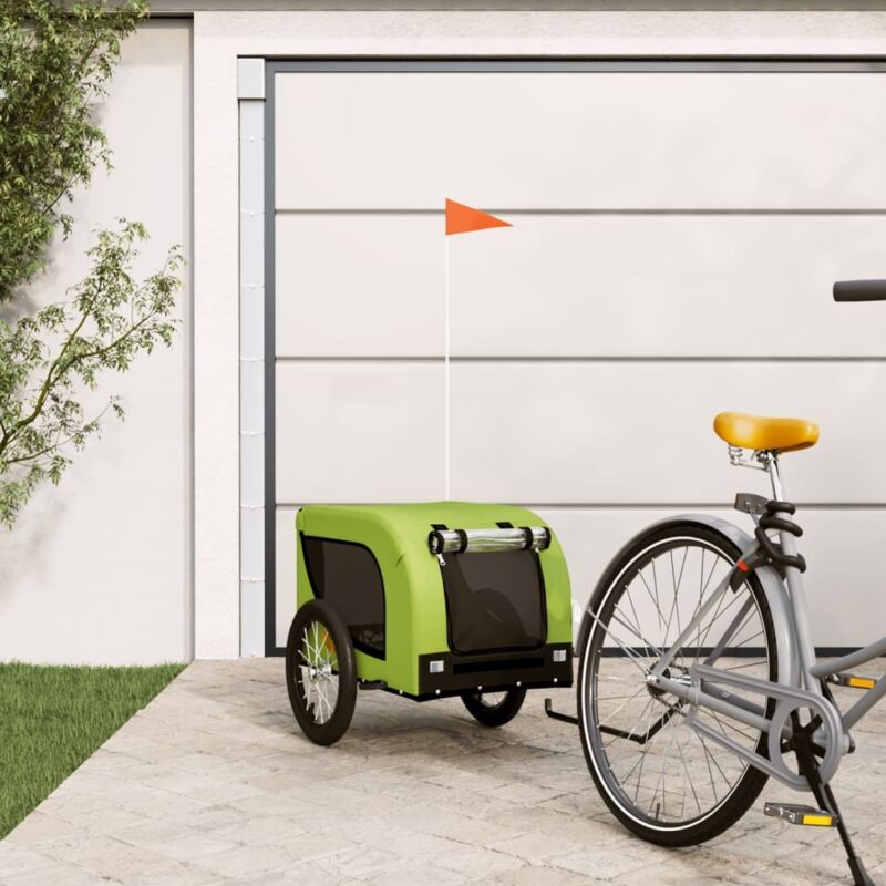 foto del prodotto rimorchio da bici per animali verde e nero oxford e ferro vidaxl