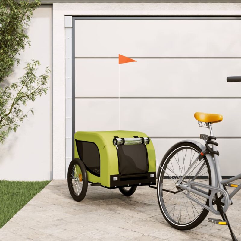 foto del prodotto rimorchio da bici per animali verde e nero oxford e ferro vidaxl