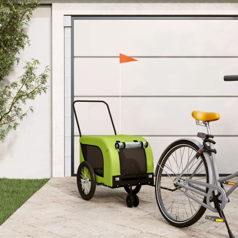 foto del prodotto rimorchio da bici per animali verde e nero oxford e ferro vidaxl