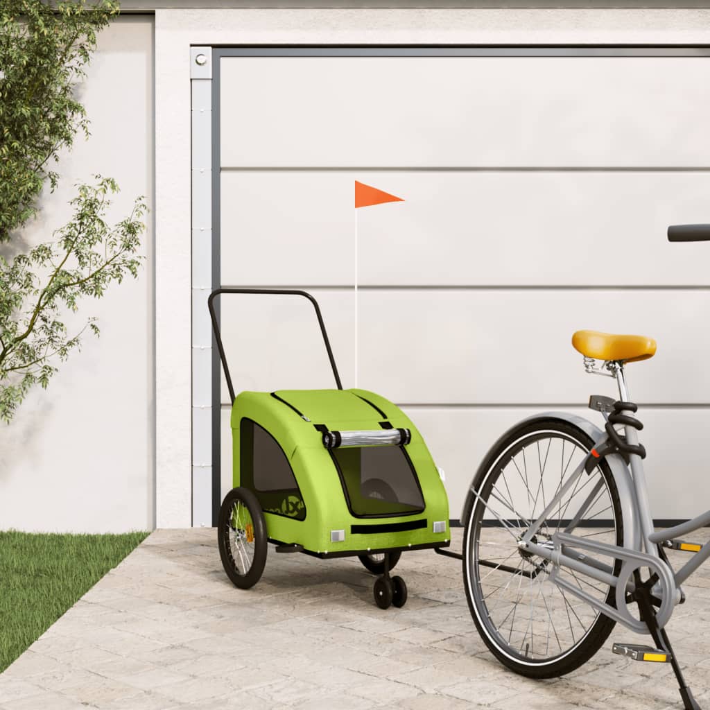 foto del prodotto rimorchio da bici per animali verde oxford e ferro