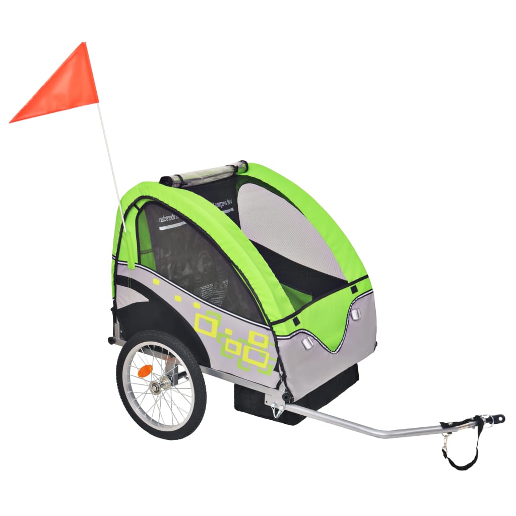 foto del prodotto rimorchio da bici per bambini grigio e verde 30 kg cod mxl 78242