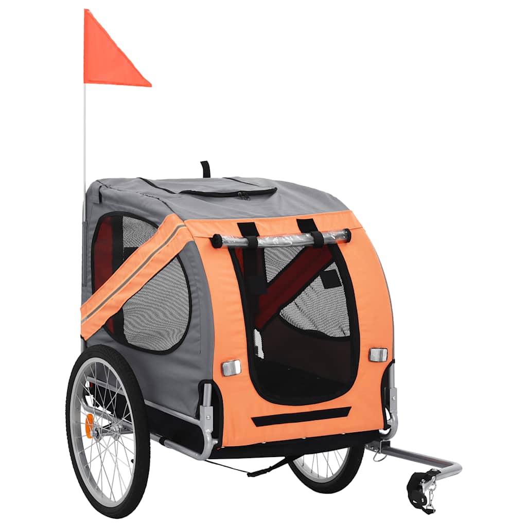 foto del prodotto rimorchio da bici per cani arancione e grigio