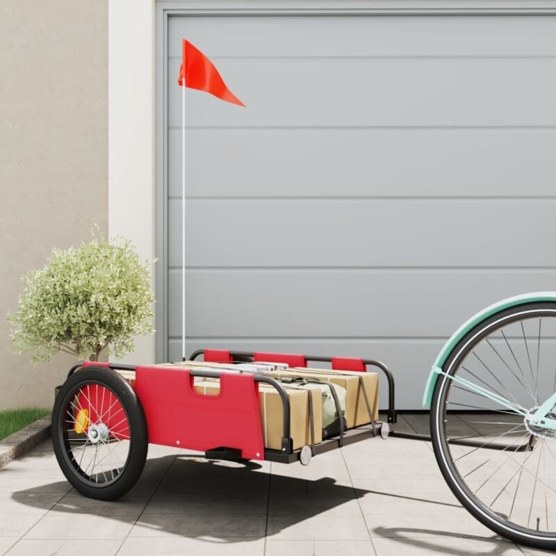 foto del prodotto rimorchio da bici rosso oxford e ferro vidaxl