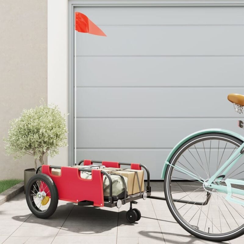 foto del prodotto rimorchio da bici rosso oxford e ferro vidaxl