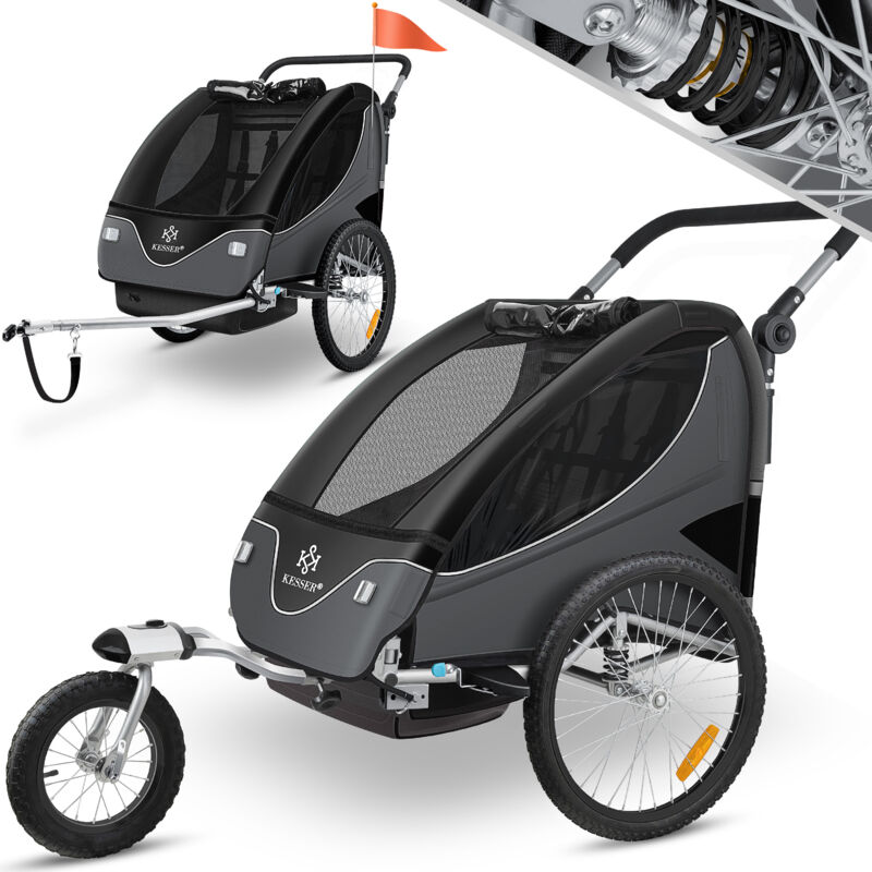 foto del prodotto rimorchio per bambini rimorchio per biciclette girevole a 360 con sospensione 2in1 funzione jogger rimorchio per bambini imbracatura a 5 punti