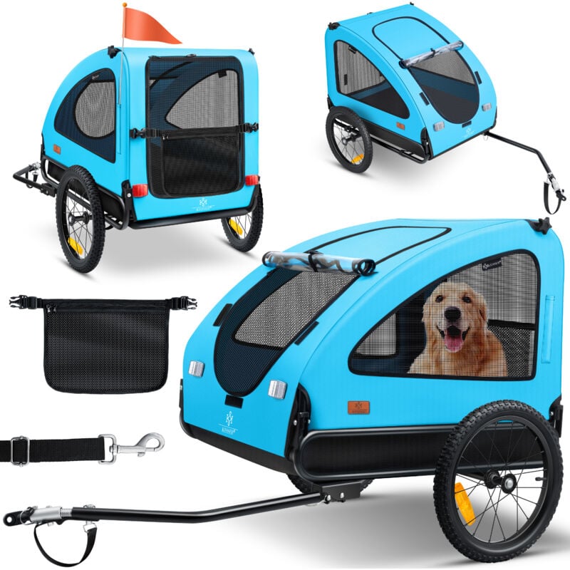 foto del prodotto rimorchio per cani boxer 2 in 1 rimorchio per cani grande circa 250l di volume bandiera e borsa incluse tela oxford 600d pieghevole blu nero