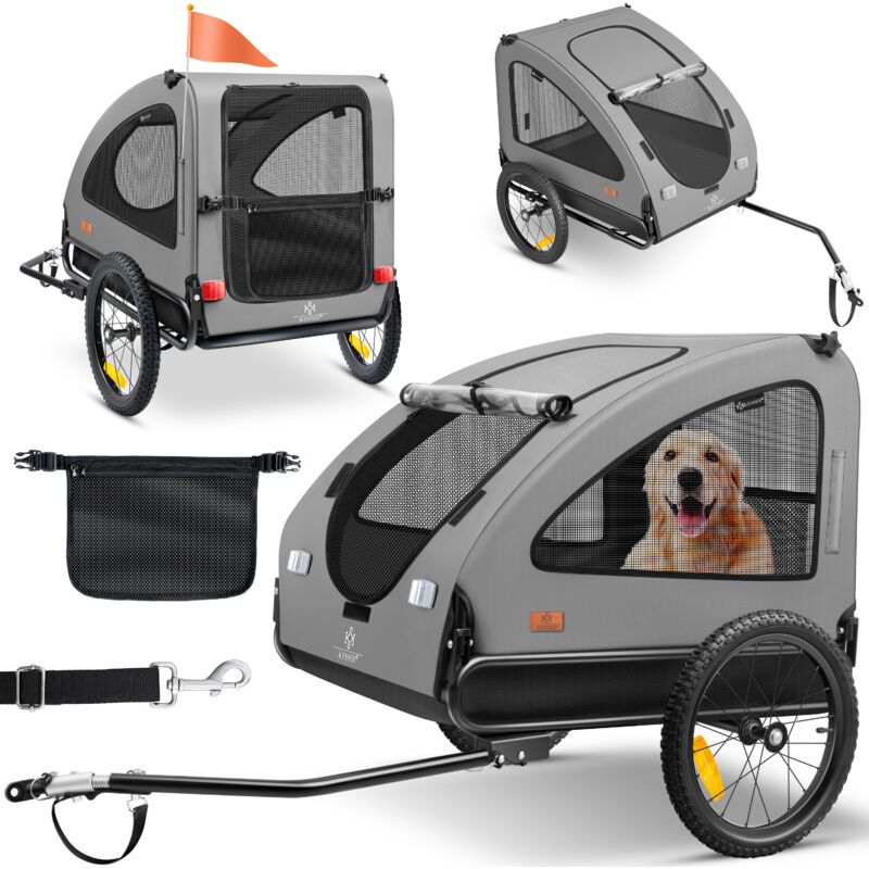 foto del prodotto rimorchio per cani boxer 2 in 1 rimorchio per cani grande circa 250l di volume bandiera e borsa incluse tela oxford 600d pieghevole grigio nero