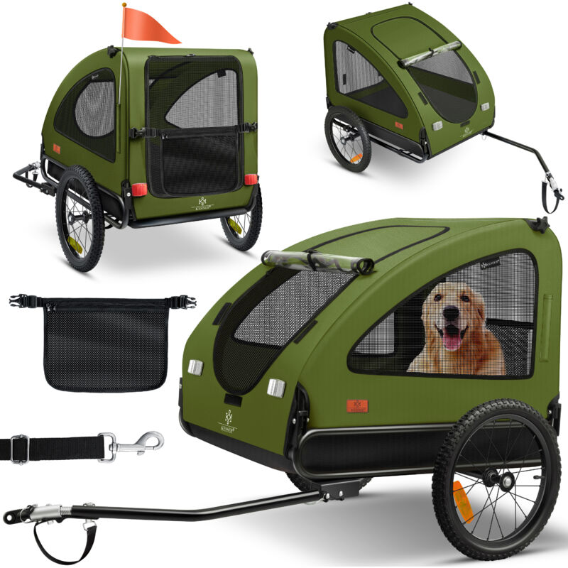foto del prodotto rimorchio per cani boxer 2 in 1 rimorchio per cani grande circa 250l di volume bandiera e borsa incluse tela oxford 600d pieghevole khaki nero
