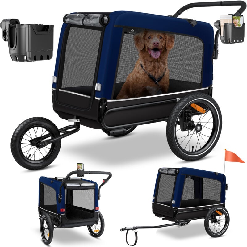 foto del prodotto rimorchio per cani boxer 3 in 1 passeggino per cani e rimorchio per biciclette da jogging grande circa 240 litri di volume molleggiato materiale 