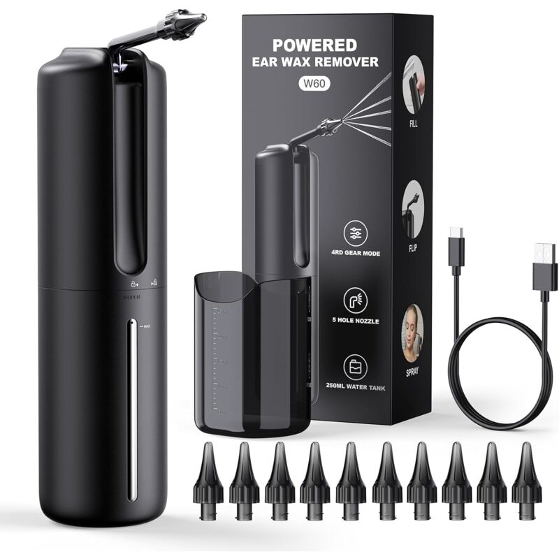 foto del prodotto rimozione del cerume, sistema di lavaggio elettrico dell orecchio con irrigazione, pulitore auricolare ad acqua con 4 modalit di pressione,