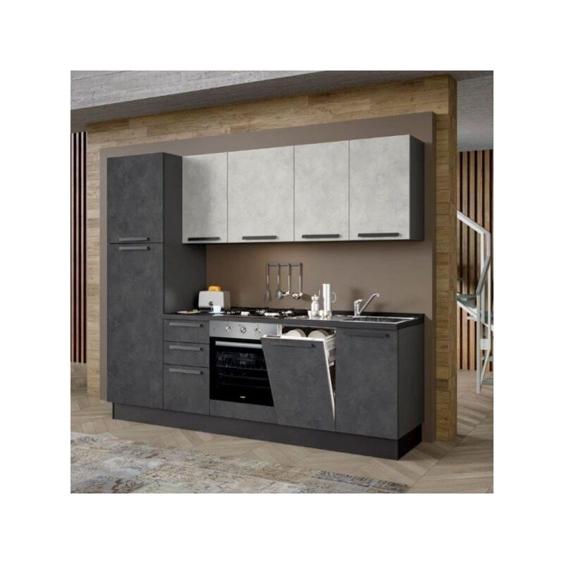 foto del prodotto rinaldi cucina licola 255x216 h reversibile colore iron e pensili spatolato con lavastoviglie