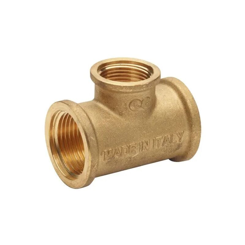 foto del prodotto rinaldi e pettinaroli - raccordo a t ridotto femmina in ottone giallo serie c016 3 4 x 1 2 x 3 4