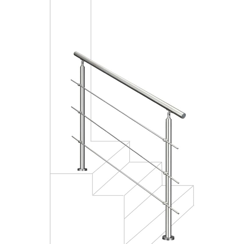 foto del prodotto ringhiera balaustra corrimano in acciaio inox 304 spazzolato 150x106cm per interni ed esterni 3 barre trasversali