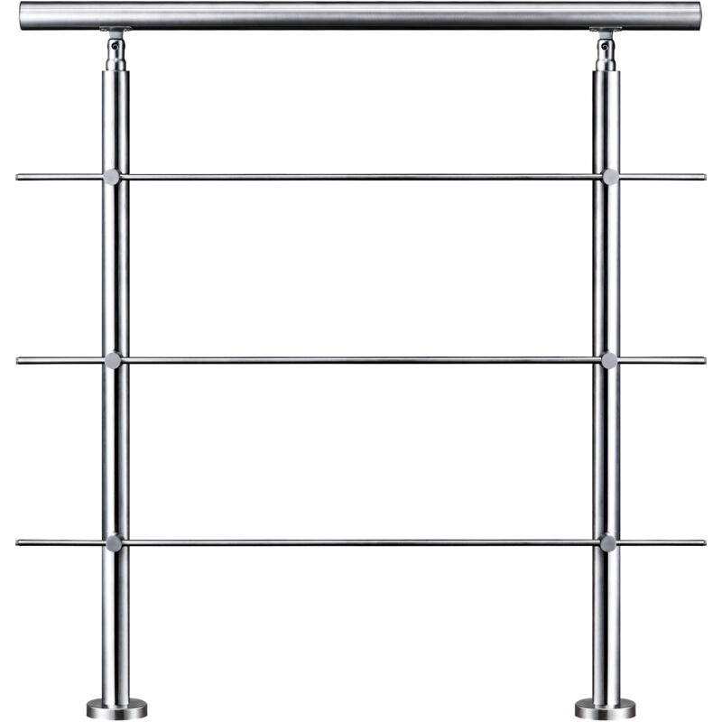 foto del prodotto ringhiera balaustra corrimano in acciaio inox spazzolato 80x106cm per interni ed esterni 3 barre trasversali