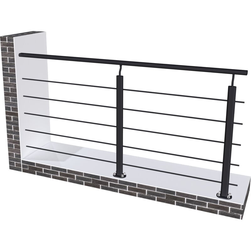 foto del prodotto ringhiera parapetto in alluminio nero opaco 200x100cm a fissaggio a pavimento, con supporto di collegamento a parete
