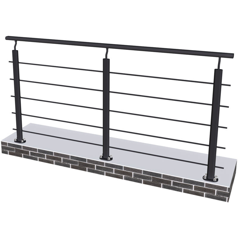 foto del prodotto ringhiera parapetto in alluminio nero opaco 200x100cm per interni ed esterni a fissaggio a pavimento