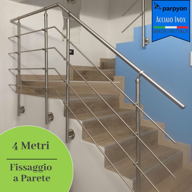 foto del prodotto ringhiera scala in acciaio inox da 4 mt fissaggio parete scala h 118cm