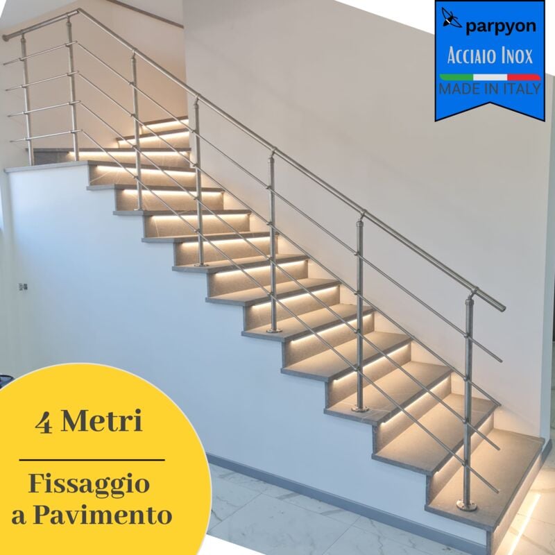 foto del prodotto ringhiera scala in acciaio inox da 4 mt fissaggio pavimento scala h 100cm
