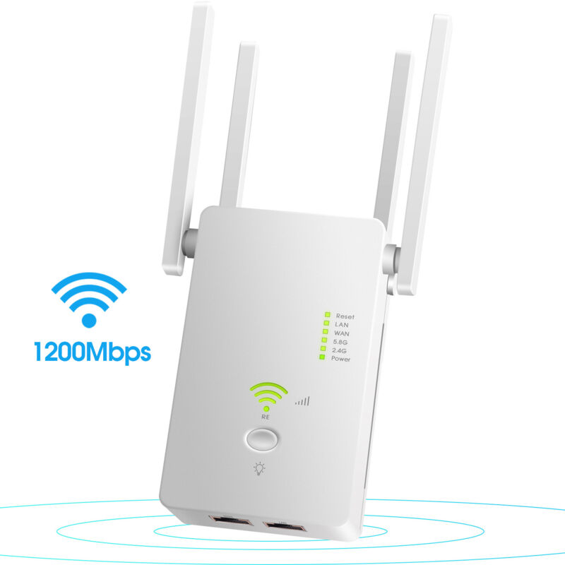 foto del prodotto ripetitore di segnale wifi range extender che copre fino a 2640 piedi quadrati e 25 dispositivi, ripetitore wifi dual band fino a 1200 mbps con porta