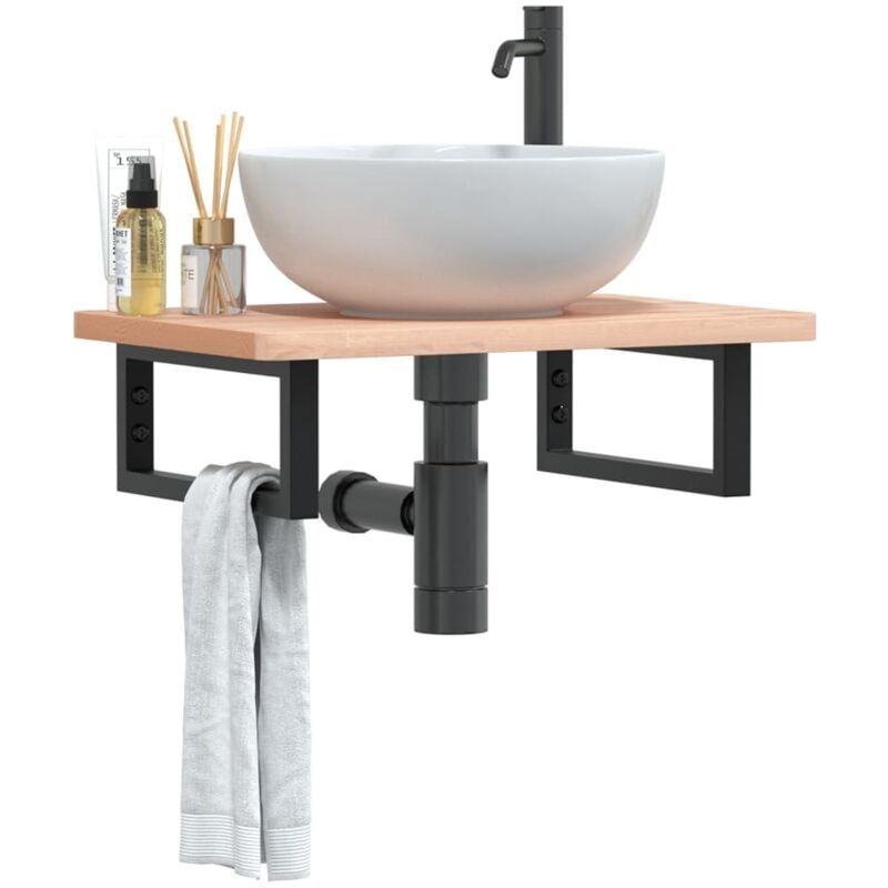 foto del prodotto ripiano a parete per lavabo in acciaio e massello di faggio vidaxl 623802