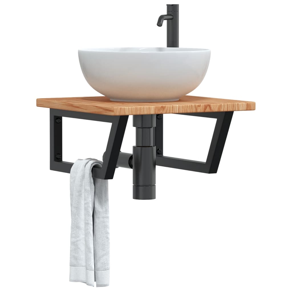 foto del prodotto ripiano a parete per lavabo in acciaio e massello di rovere