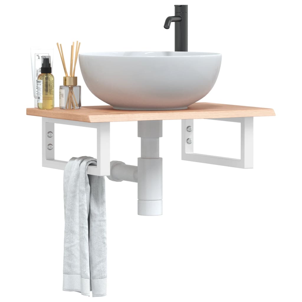 foto del prodotto ripiano a parete per lavabo in acciaio e massello di rovere