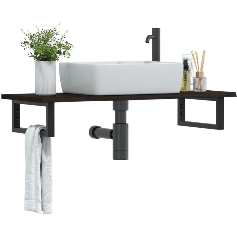 foto del prodotto ripiano a parete per lavabo in acciaio e massello di rovere