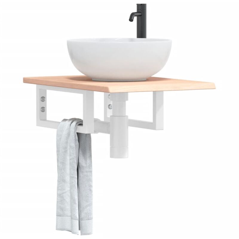 foto del prodotto ripiano a parete per lavabo in acciaio e massello di rovere vidaxl