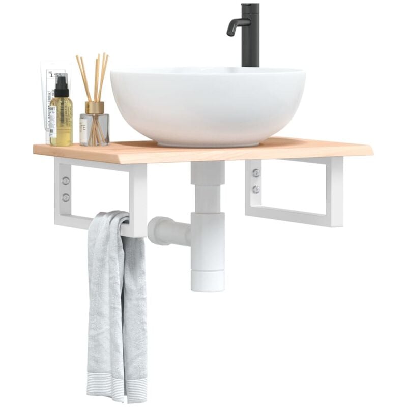 foto del prodotto ripiano a parete per lavabo in acciaio e massello di rovere vidaxl