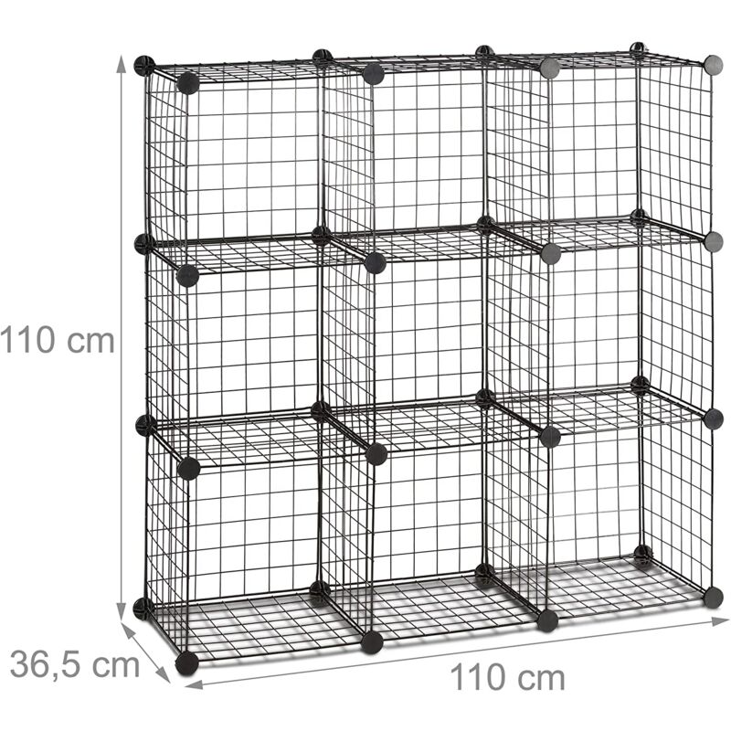 foto del prodotto ripiano modulare in griglia a rete 9 scomparti metallici contenitore in rete 35x35 cm nero 130001074