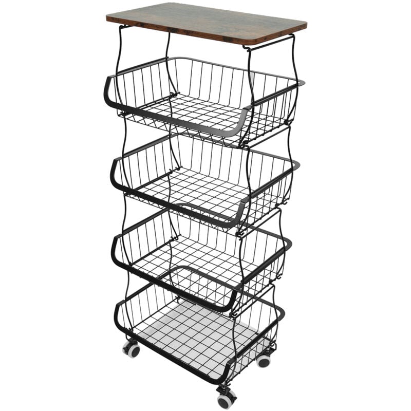 foto del prodotto ripiano per ripiano per frutta e verdura a 5strati,cestello in filo metallico con ruote, carrello portafrutta, contenitore impilabile per cucina,