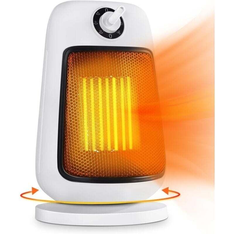 foto del prodotto riscaldamento elettrico ausiliario oscillante a 90°, termoventilatore ceramico a 2 livelli di potenza, protezione contro il surriscaldamento e il ribaltamento, piccolo radiatore da interno, 1500w bian