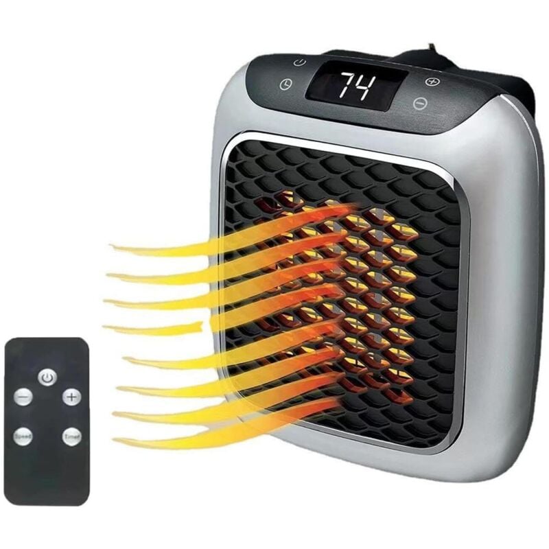 foto del prodotto riscaldatore elettrico a spina, riscaldatore in ceramica con telecomando, ventilatore portatile da 800 w, riscaldatore elettrico a parete per casa,