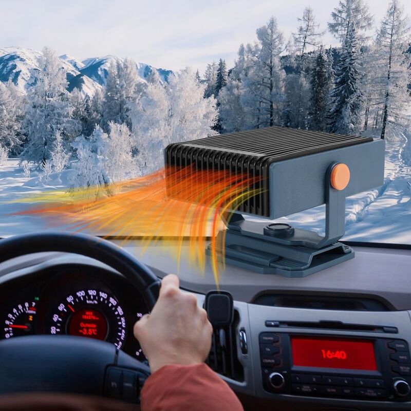 foto del prodotto riscaldatore per auto, 2 in 1, ventola di raffreddamento, sbrinatore per parabrezza, termoventilatore adatto per la maggior parte delle auto