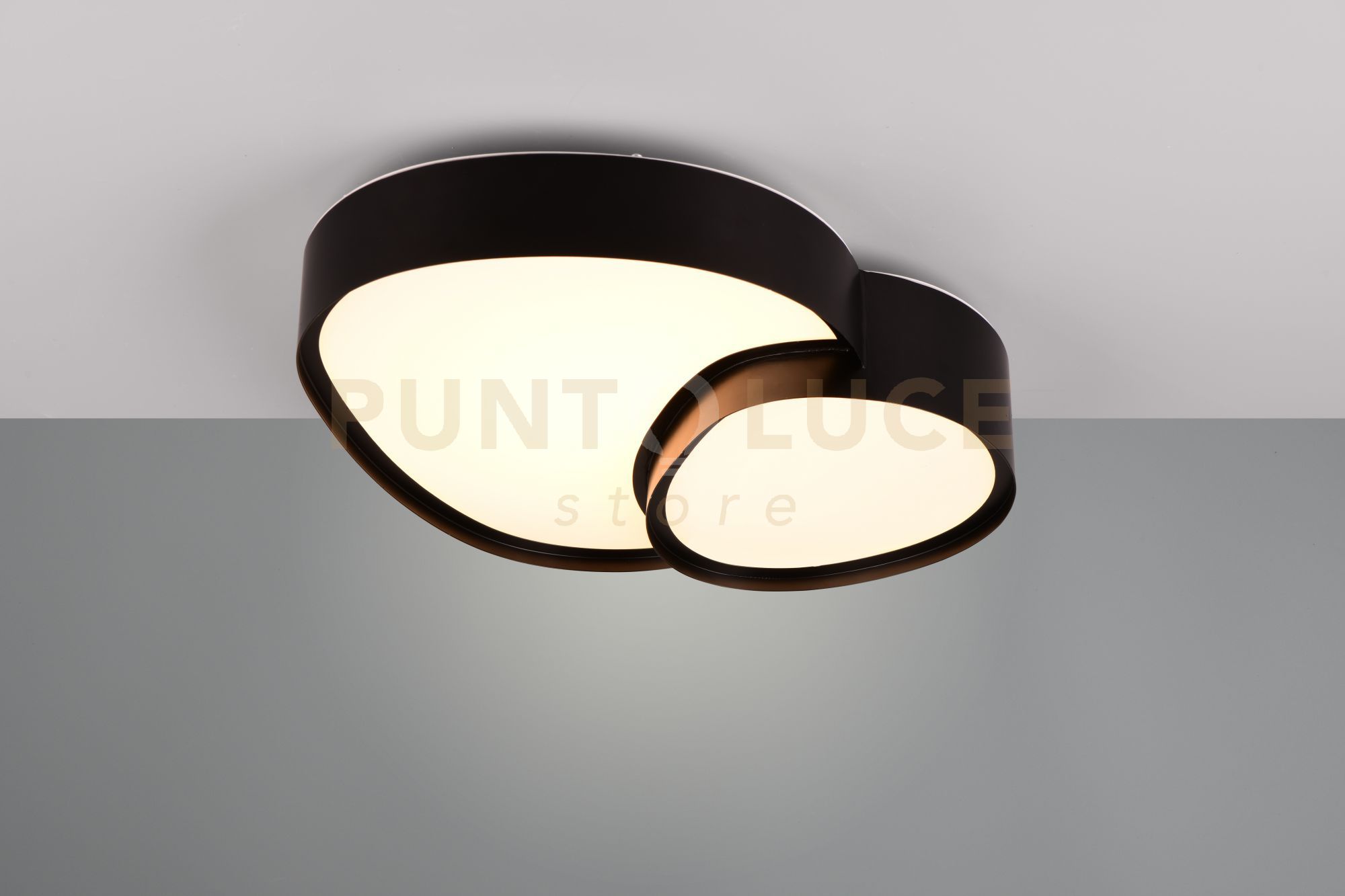 foto del prodotto rise plafoniera a led 21w 2400lm, 2700 6500k forma organica nera con telecomando multifunzione l. 44cm dimmerabile
